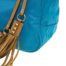 مملوكة مسبقًا حقيبة يد برادا تيسوتو فيتيلو شراشيب جلد أزرق سماوي 