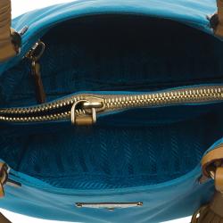 مملوكة مسبقًا حقيبة يد برادا تيسوتو فيتيلو شراشيب جلد أزرق سماوي 