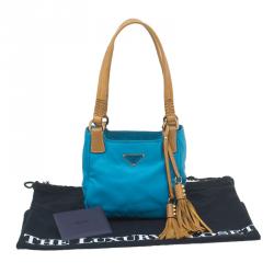 مملوكة مسبقًا حقيبة يد برادا تيسوتو فيتيلو شراشيب جلد أزرق سماوي 