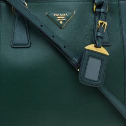 Pre Owned Prada Green Bicolor Saffiano Lux Leather Medium Double Zip Tote