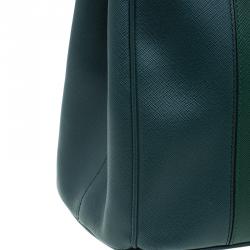 Pre Owned Prada Green Bicolor Saffiano Lux Leather Medium Double Zip Tote