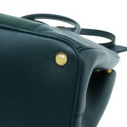 Pre Owned Prada Green Bicolor Saffiano Lux Leather Medium Double Zip Tote