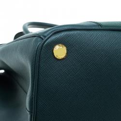 Pre Owned Prada Green Bicolor Saffiano Lux Leather Medium Double Zip Tote