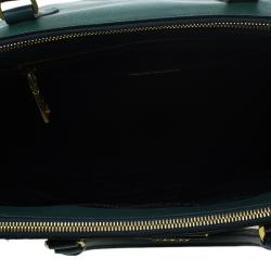 Pre Owned Prada Green Bicolor Saffiano Lux Leather Medium Double Zip Tote