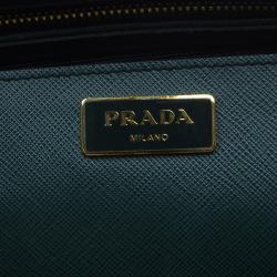 Pre Owned Prada Green Bicolor Saffiano Lux Leather Medium Double Zip Tote