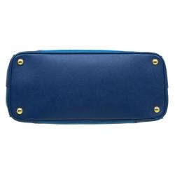 Pre Owned Prada Blue Bicolor Saffiano Lux Leather Medium Double Zip Tote