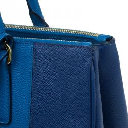 Pre Owned Prada Blue Bicolor Saffiano Lux Leather Medium Double Zip Tote