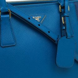 Pre Owned Prada Blue Bicolor Saffiano Lux Leather Medium Double Zip Tote