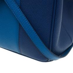 Pre Owned Prada Blue Bicolor Saffiano Lux Leather Medium Double Zip Tote