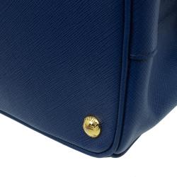 Pre Owned Prada Blue Bicolor Saffiano Lux Leather Medium Double Zip Tote