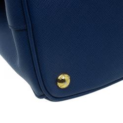 Pre Owned Prada Blue Bicolor Saffiano Lux Leather Medium Double Zip Tote
