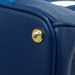 Pre Owned Prada Blue Bicolor Saffiano Lux Leather Medium Double Zip Tote