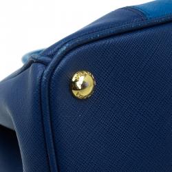 Pre Owned Prada Blue Bicolor Saffiano Lux Leather Medium Double Zip Tote