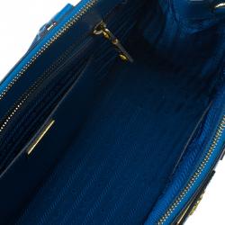 Pre Owned Prada Blue Bicolor Saffiano Lux Leather Medium Double Zip Tote