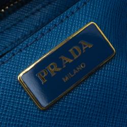 Pre Owned Prada Blue Bicolor Saffiano Lux Leather Medium Double Zip Tote