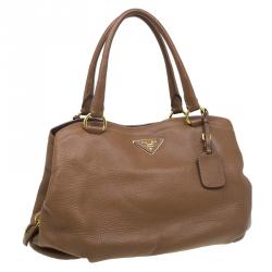 Pre Owned Prada Brown Deerskin Leather Top Handle Bag