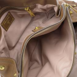 Pre Owned Prada Brown Deerskin Leather Top Handle Bag