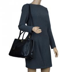 Pre Owned Prada Black Saffiano Lux Leather Small Tote