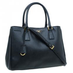 Pre Owned Prada Black Saffiano Lux Leather Small Tote