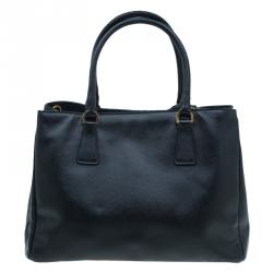 Pre Owned Prada Black Saffiano Lux Leather Small Tote