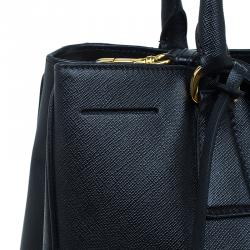 Pre Owned Prada Black Saffiano Lux Leather Small Tote