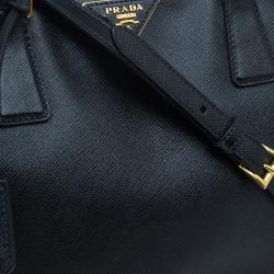 Pre Owned Prada Black Saffiano Lux Leather Small Tote