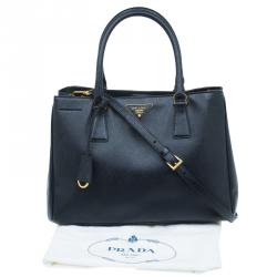 Pre Owned Prada Black Saffiano Lux Leather Small Tote