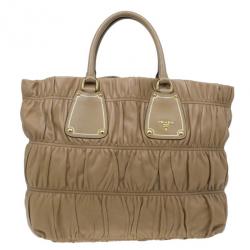 Pre Owned Prada Beige Leather Large Nappa Gaufre Tote