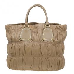 Pre Owned Prada Beige Leather Large Nappa Gaufre Tote