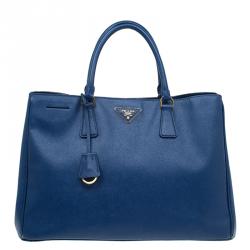 Pre Owned Prada Blue Saffiano Lux Leather Large Tote 