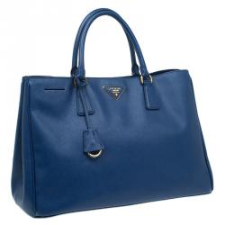 Pre Owned Prada Blue Saffiano Lux Leather Large Tote 