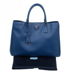 Pre Owned Prada Blue Saffiano Lux Leather Large Tote 