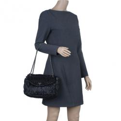 Pre Owned Prada Black Ruched Nappa Leather Chain Detail Shoulder Bag