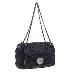 Pre Owned Prada Black Ruched Nappa Leather Chain Detail Shoulder Bag