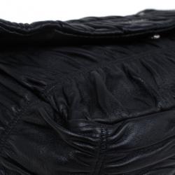 Pre Owned Prada Black Ruched Nappa Leather Chain Detail Shoulder Bag