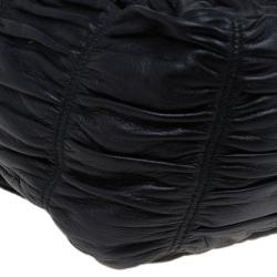 Pre Owned Prada Black Ruched Nappa Leather Chain Detail Shoulder Bag