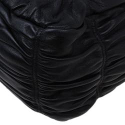 Pre Owned Prada Black Ruched Nappa Leather Chain Detail Shoulder Bag