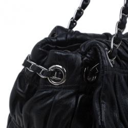 Pre Owned Prada Black Ruched Nappa Leather Chain Detail Shoulder Bag