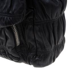 Pre Owned Prada Black Ruched Nappa Leather Chain Detail Shoulder Bag