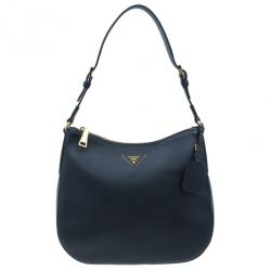 Pre Owned Prada Black Saffiano Cervo Hobo