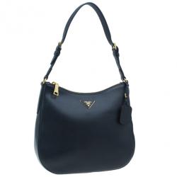 Pre Owned Prada Black Saffiano Cervo Hobo