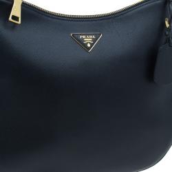 Pre Owned Prada Black Saffiano Cervo Hobo
