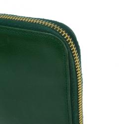 Pre Owned Prada Green Leather Zip Around Continental Wallet