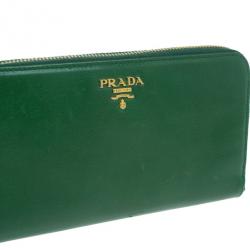 Pre Owned Prada Green Leather Zip Around Continental Wallet