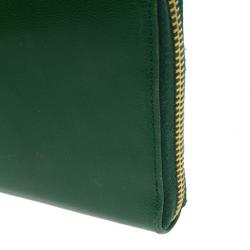 Pre Owned Prada Green Leather Zip Around Continental Wallet