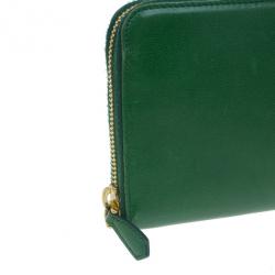 Pre Owned Prada Green Leather Zip Around Continental Wallet