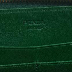 Pre Owned Prada Green Leather Zip Around Continental Wallet