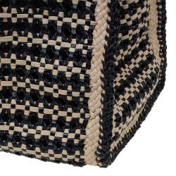 Pre Owned Prada Beige/Black Woven Goatskin Leather Madras Tote