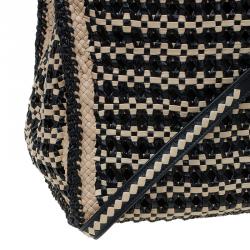 Pre Owned Prada Beige/Black Woven Goatskin Leather Madras Tote