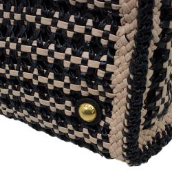 Pre Owned Prada Beige/Black Woven Goatskin Leather Madras Tote